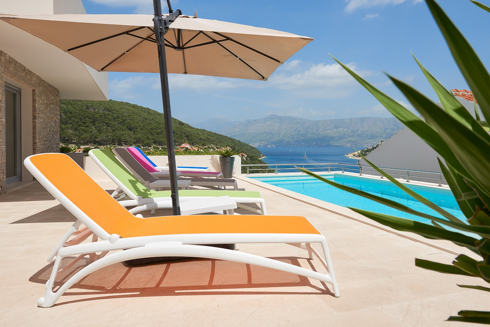 The Pučišća bay, viewed from the pool deck chairs